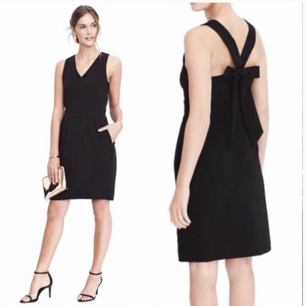 Banana Republic Black Back Bow Cocktail Dress w Pockets, Size 4